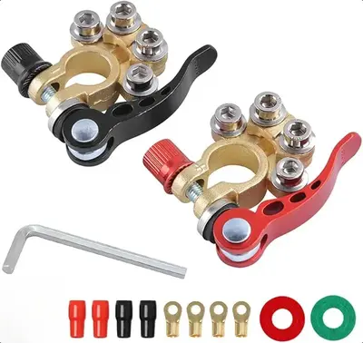 Car Battery Terminal Connectors 2 Pcs 4-Way Quick Release Disconnect for SAE/JIS Type A Posts Compatible with Cars Vans Truck...