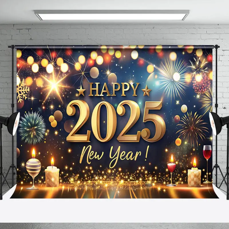 Candles Red Wine 2025 Happy New Year Party Backdrop - Aperturee