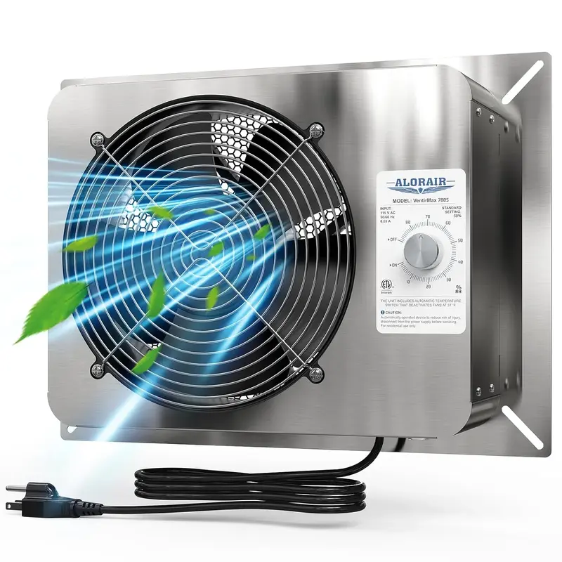 AlorAir 780CFM Stainless Steel Crawl Space Fan IP55 Rated Crawl Space Ventilation Fan with Thermostat, Built-In Isolation Net...