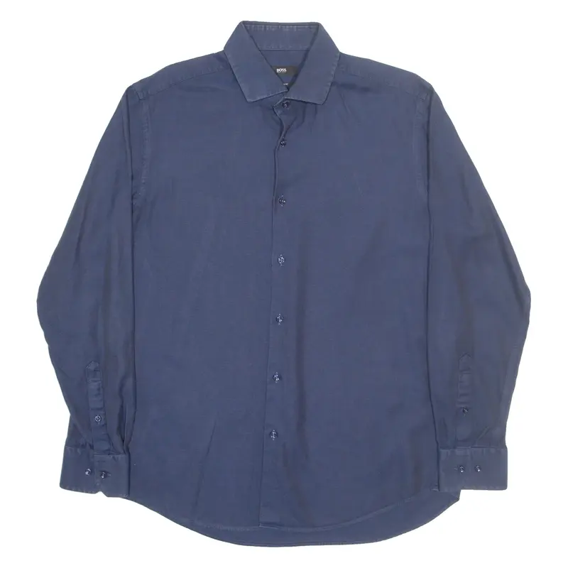 BOSS Mens Plain Shirt Blue Long Sleeve L