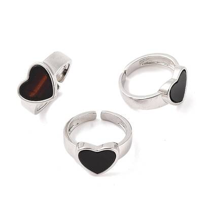 Heart Natural Black Onyx Open Cuff Rings