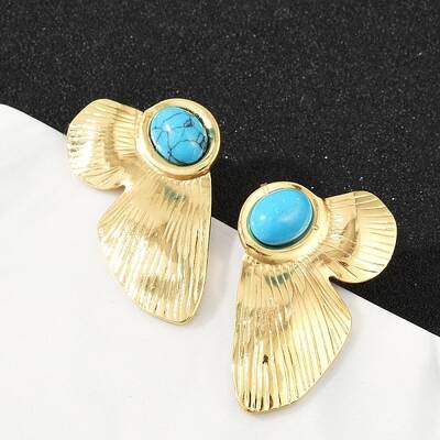 Flower 304 Stainless Steel Synthetic Turquoise Stud Earrings for Women