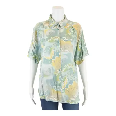 TODAY Beach Blue 90s Collared Viscose Crazy Pattern Button-Up Womens L