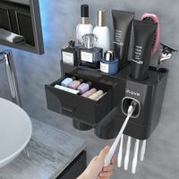 iHave Toothbrush Holder Bathroom Organizers & Storage, Wall-Mounted Toothbrush Holder with Toothpaste Dispenser & 2 Magnetic ...