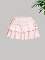 Women's Plain Lettuce Trim Tiered Layer Skirt, Cute Drawstring Side Skirt for Summer, Fashion Women's Skirt for Daily Wear