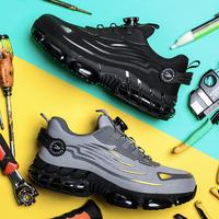 Men's Lace Up Low Top Anti Piercing&Anti Smashing steel toe Safety Shoes with Rotating Button,Contrast Mesh Work,Outdoor Foot...