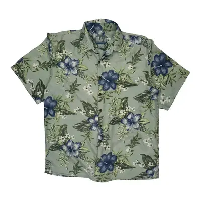 Silk Traders Floral Hawaiian Shirt - Large Green Silk