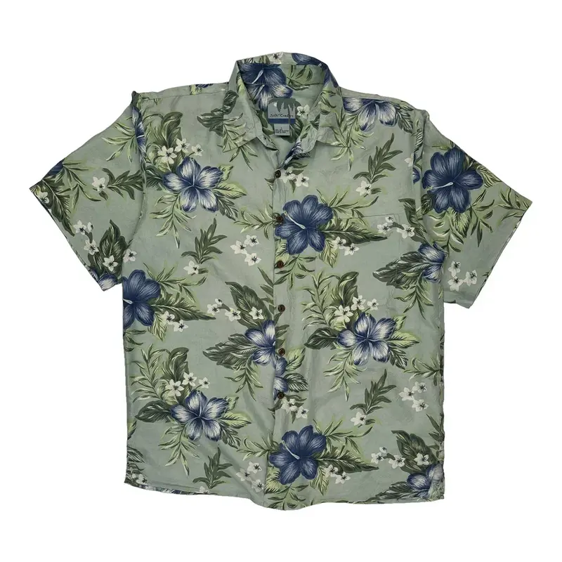 Silk Traders Floral Hawaiian Shirt - Large Green Silk