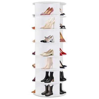 360° Rotating 7-Tiers Organizer Shoe Rack, Fits 24-28 Pairs of Shoes, Spinning and Revolving Round Shoe Rack, for Entryway L...