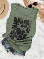 Women's Floral Print Round Neck Tank Top, Casual Breathable Sleeveless Crewneck Fabric Top for Everyday Daily Wear, Summer To...
