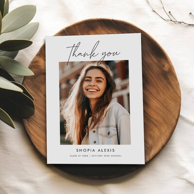 Modern Minimal 2 Photo Graduation Thank You Card