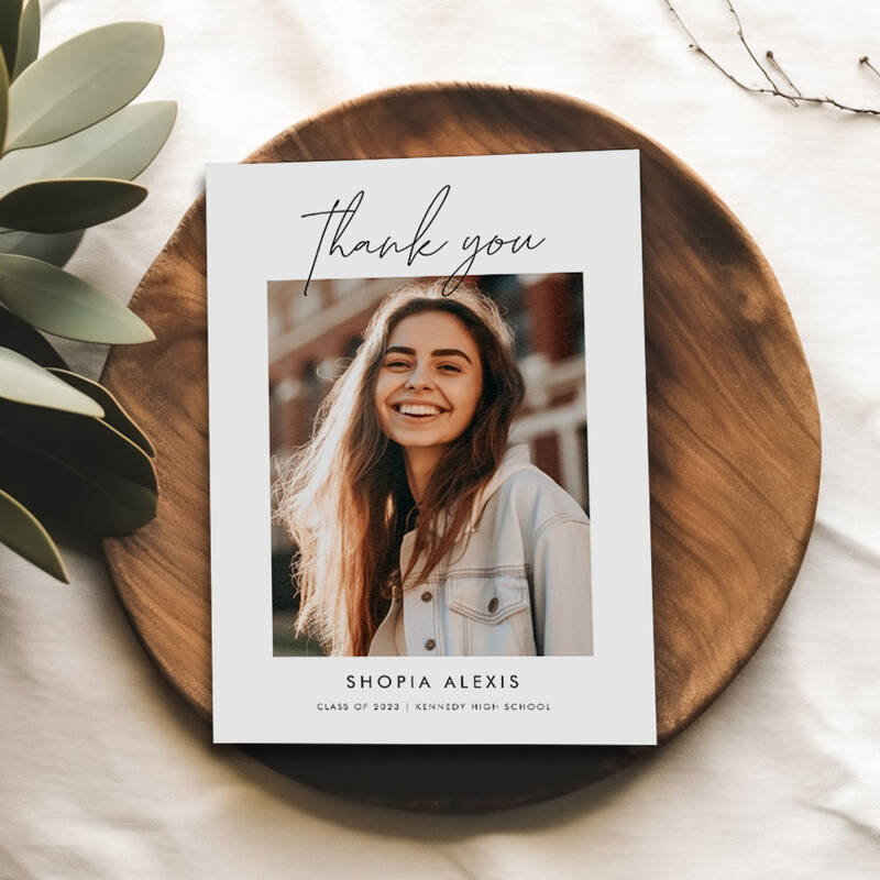 Modern Minimal 2 Photo Graduation Thank You Card