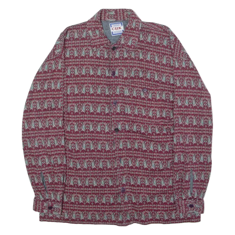 CRK Mens Shirt Red 90s Paisley Long Sleeve ONE SIZE