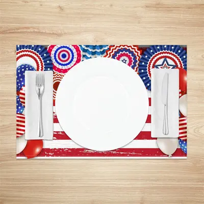 Blue Red Stripe Balloon Stars Set Of 4 Placemats - Aperturee