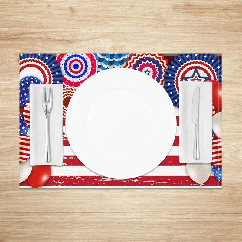 Blue Red Stripe Balloon Stars Set Of 4 Placemats - Aperturee