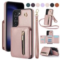 For Samsung Galaxy S25 S24 S23 S22 S21 Leather Wallet Card Stand Case Crossbody Strap