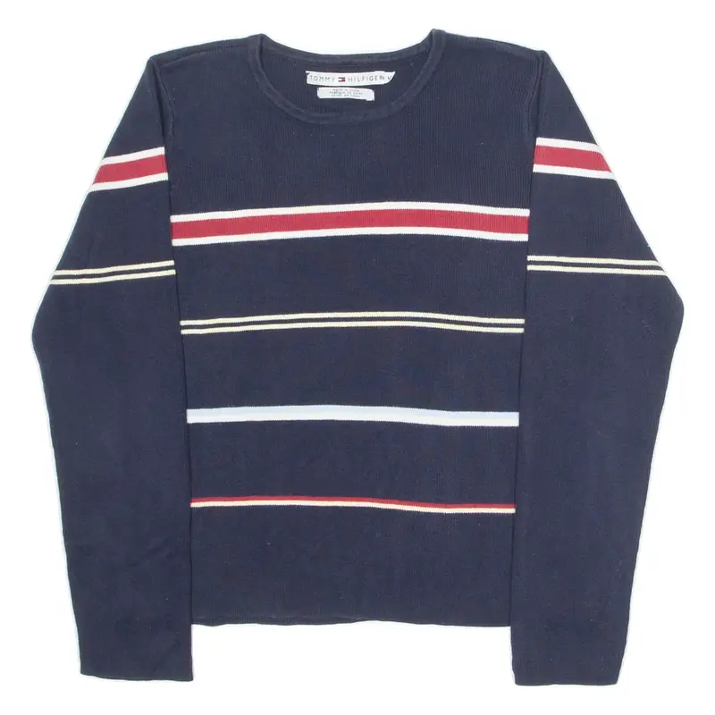 TOMMY HILFIGER Womens Patterned Jumper Blue Striped Tight Knit M
