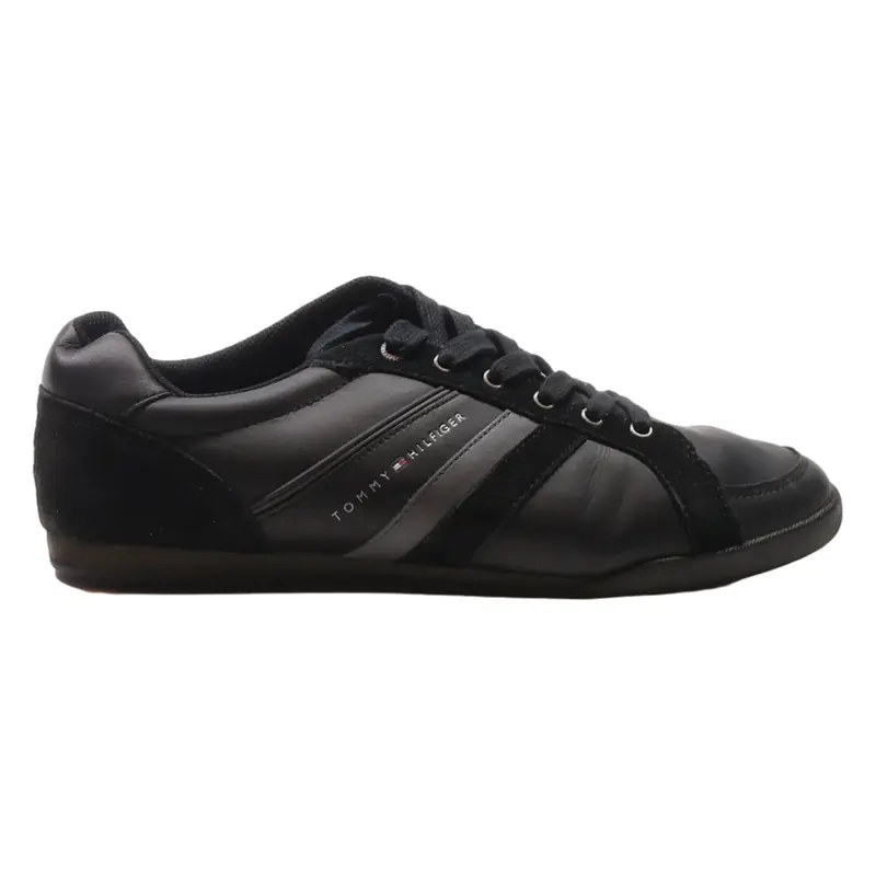 TOMMY HILFIGER Low Top Trainers Black Leather Mens UK 8.5