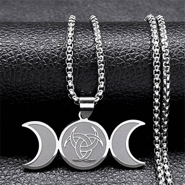 Non-Tarnish 304 Stainless Steel Triple Moon Pendant Necklaces