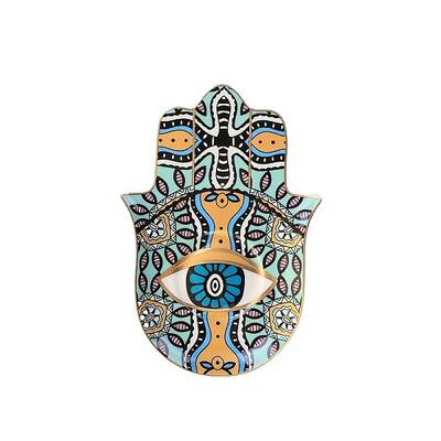 Hamsa Hand/Hand of Miriam with Evil Eye Ceramic Jewelry Plate