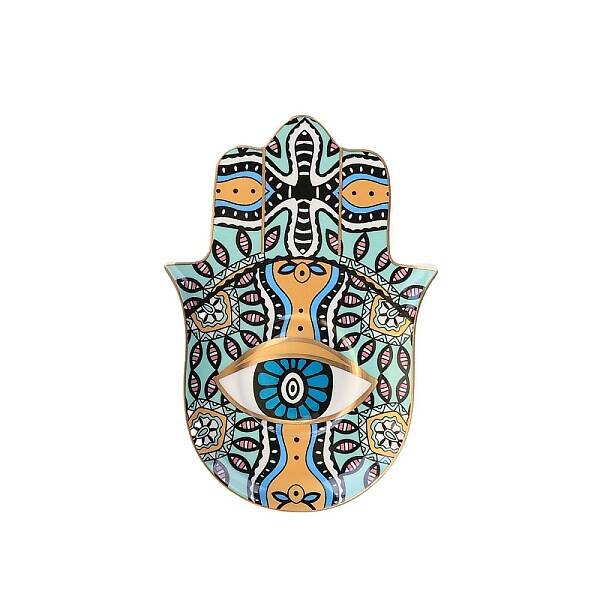 Hamsa Hand/Hand of Miriam with Evil Eye Ceramic Jewelry Plate