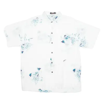BARON Mens Shirt White 90s Crazy Pattern 2XL