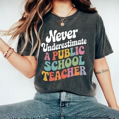 Never Underestimate A Public School Teacher Kamala Harris Shirt, Harris Walz 2024 Rally Tee, Tim Walz DNC Quote Sweatshirt, E...