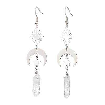 Rough Natural Quartz Crystal Dangle Earrings