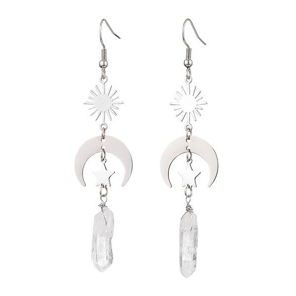 Rough Natural Quartz Crystal Dangle Earrings