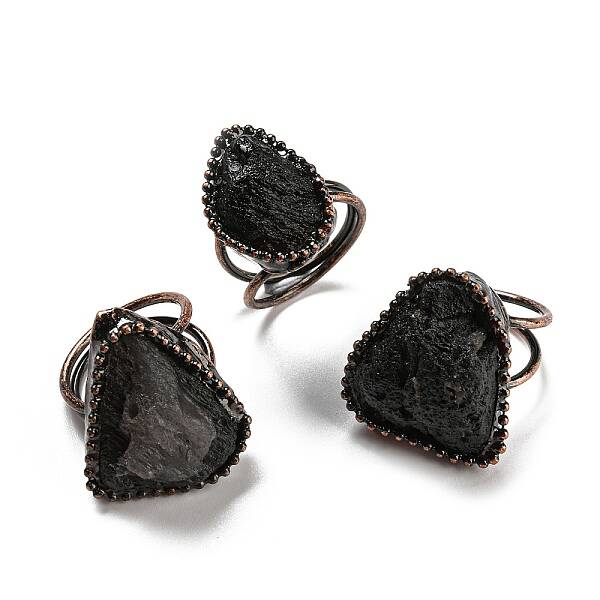 Irregular Triangle Natural Tektite Open Cuff Rings