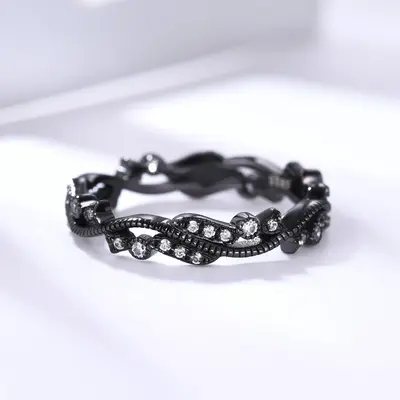 Diamond Black Gold Wedding Band Art Deco Full Eternity