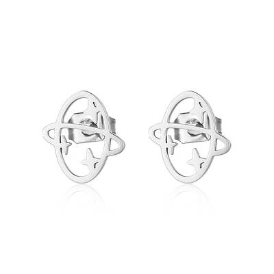 Sweet Stainless Steel Flat Planet Earrings for Daily Wear