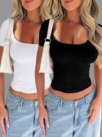 Women's Solid Color Crop Tee, Casual Short Sleeve T-shirt for Summer, Ladies Clothes for Daily Wear, Womenswear, Summer Top