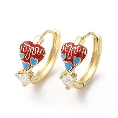 Real 18K Gold Plated Brass Heart Hoop Earrings