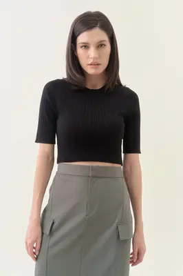 Crop Ribbed Tee - Black | Size: XS | Color: Black