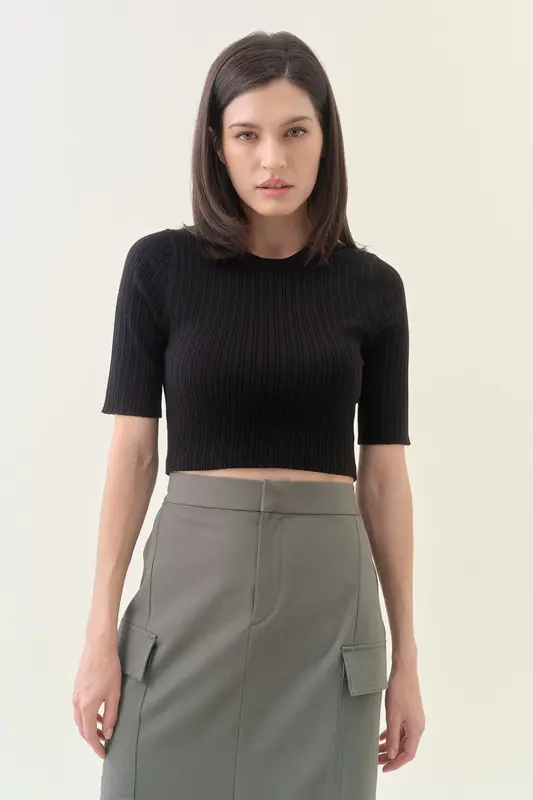 Crop Ribbed Tee - Black | Size: XS | Color: Black