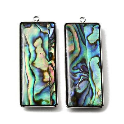 304 Stainless Steel Pave Natural Paua Shell Pendants