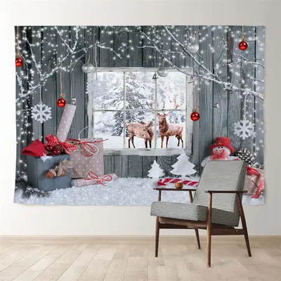Aperturee Deers Snowy Gift Theme Glitter Christmas Backdrop