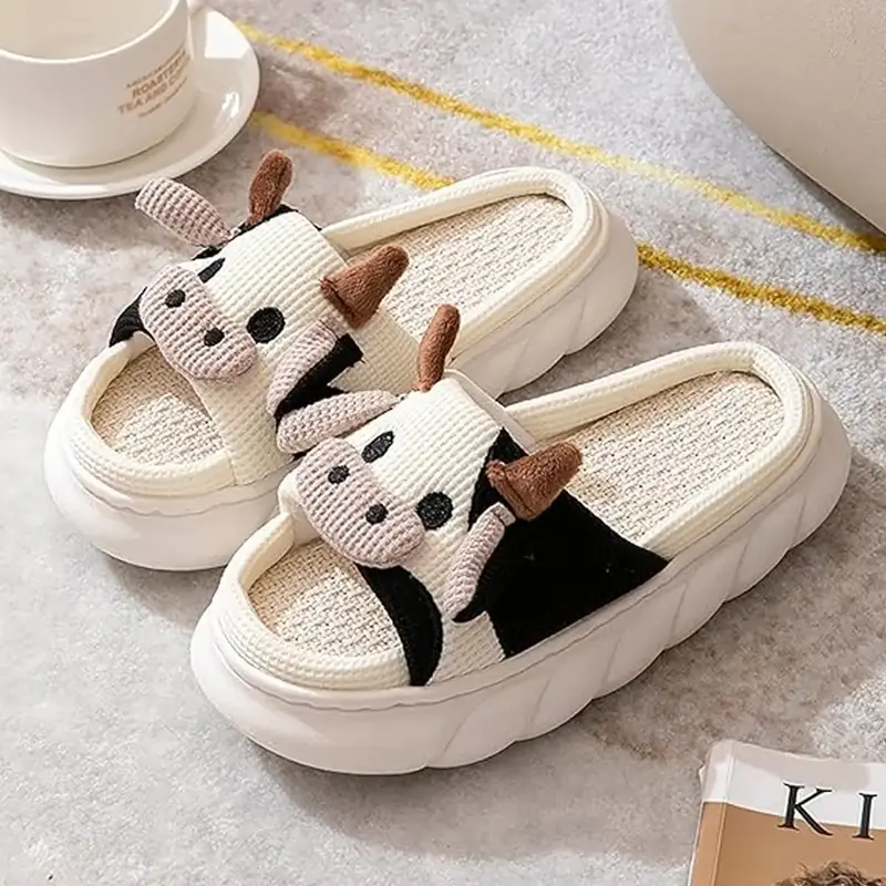 Women's Open Toe Slippers Cute Cow Print Lightweight Soft Home Shoes with Anti Slip Style