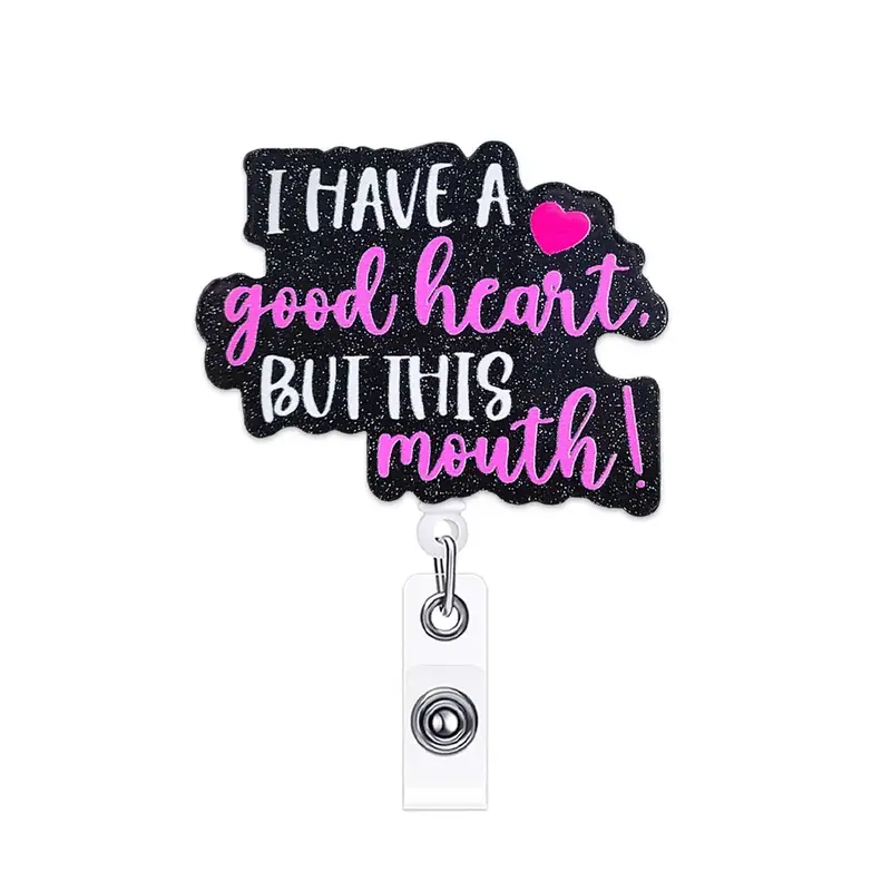 Funny Slogan Pattern Badge Reel, 1 Count Retractable Badge Reel, Cute ID Badge Reel with Clip, Office Accessories for Nurse &...