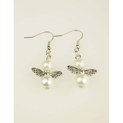 Trendy Glass Pearl Fairy Wing Dangle Earrings