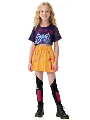 K-Pop Girls' Cool Short Sleeve Crop Top Skirt Set, Halloween Devil Costume, Trendy Role Play for Teenage Girls, All Seasons W...