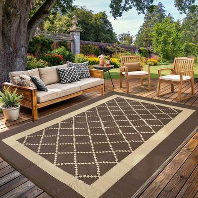 Garvee Reversible Outdoor Patio Rug 9x18ft - Modern Geometric Diamond Plastic Mat - Waterproof & UV Resistant, Non-Slip, Easy...