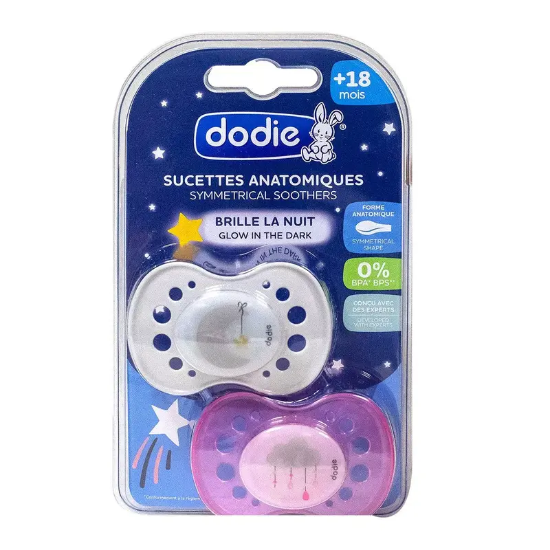 Dodie Anatomical Silicone Pacifiers 18m+ Duo Notte Nuvola n°A97