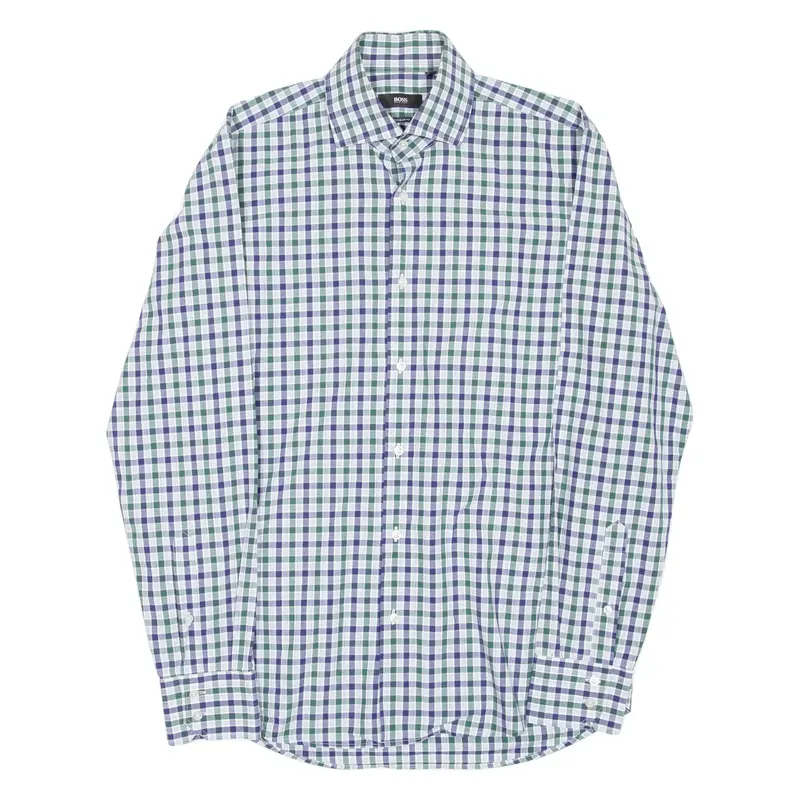 BOSS Regular Fit Mens Shirt Blue Check Long Sleeve M