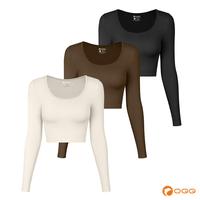 OQQ Women's 3 Piece Round Neck Tshirt Longsleeve Crop Tops Stretch Streetwear Basic Soft Comfortable Shirts Womenswear Underw...