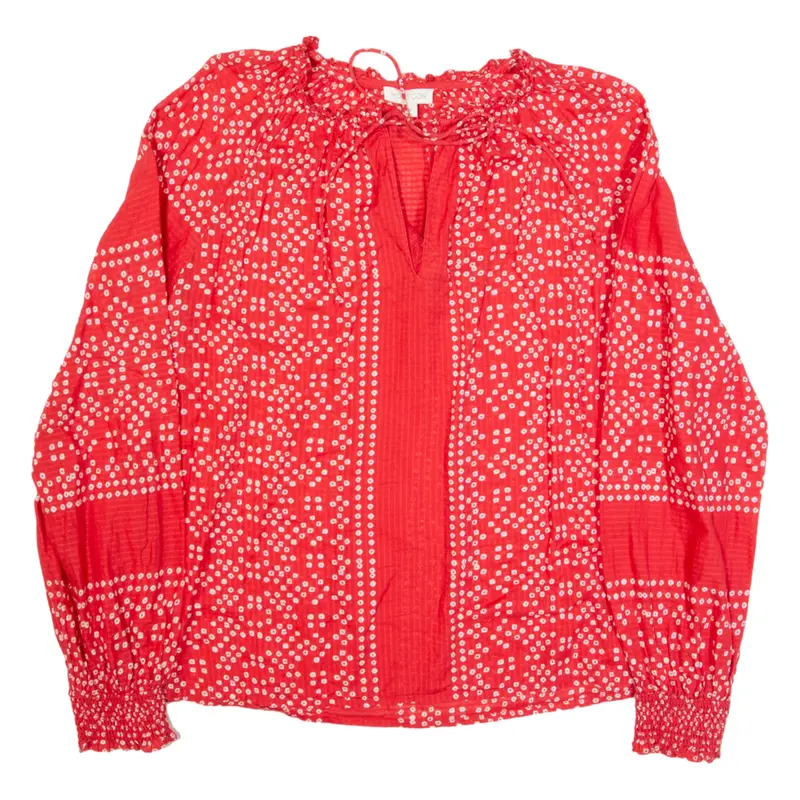 MONSOON Womens Printed Blouse Red V-Neck Long Sleeve Floral M