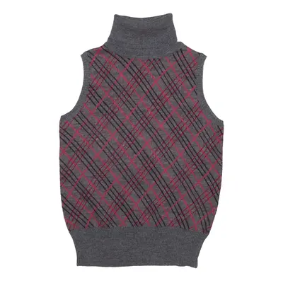 G2000 Patterned Jumper Grey Argyle Tight Knit Wool Roll Neck Sleeveless Womens XXS