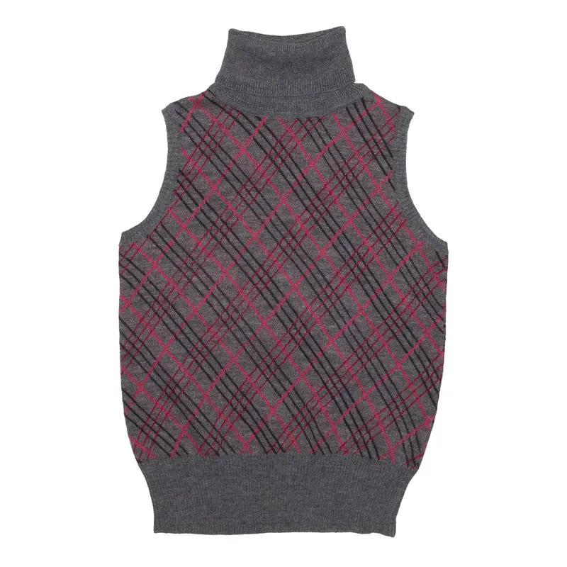 G2000 Patterned Jumper Grey Argyle Tight Knit Wool Roll Neck Sleeveless Womens XXS