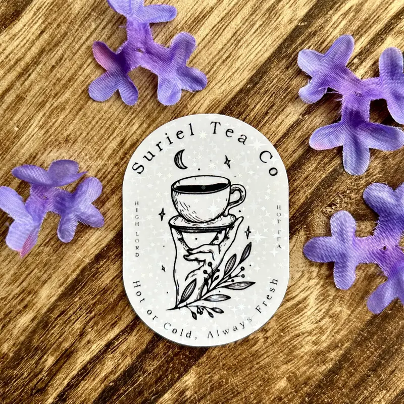Suriel Tea Co Sticker - water resistant sticker for book lovers